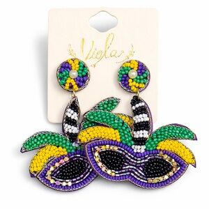 Viola Beaded Mardi Gras Mask Earrings made by my mother